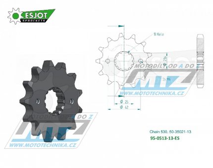 Koleko etzov (pastorek) 0513-13zub ESJOT 50-35021-13 - Suzuki GS400+GSX400 + GS550+GSF600+GS650+GSXR750+VZ800+RF900R+GSXR1100+GSF1200+GSXR1300R + Kawasaki Z250+GPZ500R+Z550+ZX600+Z650+Z750 + Yamaha RD350+SR500+FZR600 + Cagiva 1000 Raptor