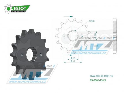 Koleko etzov (pastorek) 0566-15zub ESJOT 50-35021-15 - Kawasaki ZZR600 + ZXR750 + ZXR750R + VN800 + ZX9R Ninja + VN800