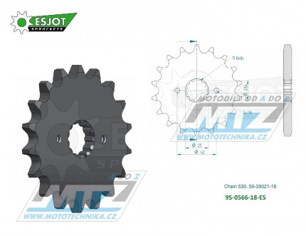 Koleko etzov (pastorek) 0566-18zub ESJOT 50-35021-18 - Kawasaki ZZR600 + ZXR750 + ZXR750R + VN800 + ZX9R Ninja + VN800