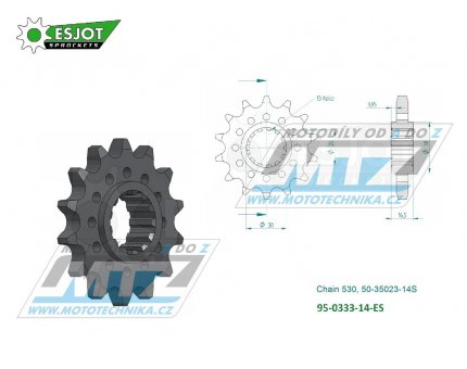 Koleko etzov (pastorek) 0333-14zub ESJOT 50-35023-14S - Honda CB900F Hornet+CB1000R+CBF1000F + CBR900RR+CBR929RR+CBR954RR Fireblade + CBR1000RR Fireblade+VTR1000F Firestorm+VTR1000SP + VFR750F Interceptor+VF750C Magna+VF750F+RVT1000R