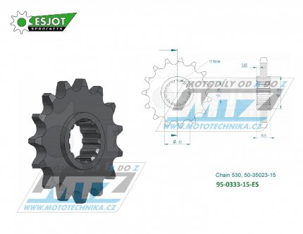 Koleko etzov (pastorek) 0333-15zub ESJOT 50-35023-15 - Honda CB900F Hornet+CB1000R+CBF1000F + CBR900RR+CBR929RR+CBR954RR Fireblade + CBR1000RR Fireblade+VTR1000F Firestorm+VTR1000SP + VFR750F Interceptor+VF750C Magna+VF750F+RVT1000R