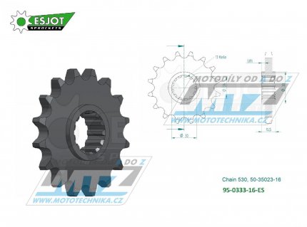 Koleko etzov (pastorek) 0333-16zub ESJOT 50-35023-16 - Honda CB900F Hornet+CB1000R+CBF1000F + CBR900RR+CBR929RR+CBR954RR Fireblade + CBR1000RR Fireblade+VTR1000F Firestorm+VTR1000SP + VFR750F Interceptor+VF750C Magna+VF750F+RVT1000R