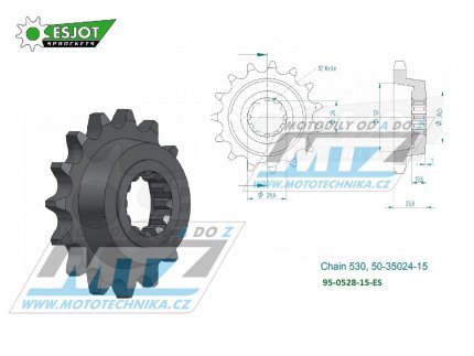 Koleko etzov (pastorek) 0528-15zub ESJOT 50-35024-15 - Kawasaki ZX1100 Ninja + ZZR1100