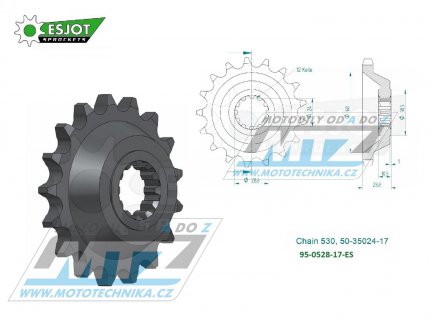 Koleko etzov (pastorek) 0528-17zub ESJOT 50-35024-17 - Kawasaki ZX1100 Ninja + ZZR1100