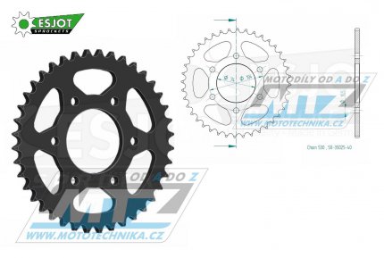 Rozeta ocelov (pevodnk) 35025-40zub ESJOT 50-35025-40 - Kawasaki Z400J1-J3+KZ400J+KZ550A1-A4+Z550A1-A3 / 80-83 + KZ650B1+KZ650B2+KZ650B2A+KZ650B3 / 77-79 + KZ650F1 / 80 + Z650B1-B3 / 79