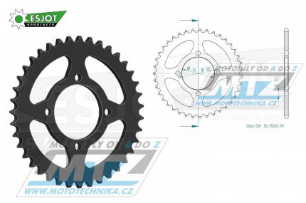 Rozeta ocelov (pevodnk) 35026-39zub ESJOT 50-35026-39 - Yamaha RD250A+RD250B / 73-75 + RD250DXC / 76-77 + RD350A+RD350B / 73-75 + RD350LC / 80-82