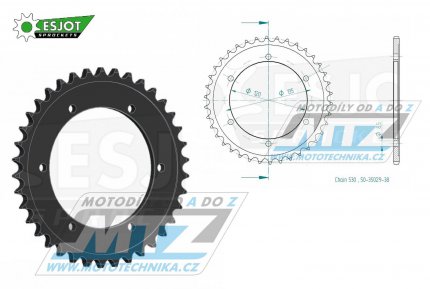 Rozeta ocelov (pevodnk) 0862-38zub ESJOT 50-35029-38 - Yamaha FJ600 + FZ600 + RD500LC + RZV500R + XJ400Z + XJ600 + YX600C Radian