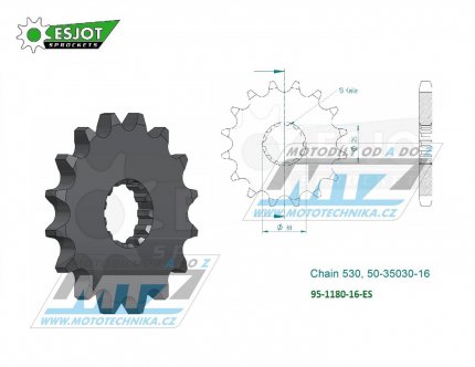 Koleko etzov (pastorek) 1180-16zub ESJOT 50-35030-16 - Triumph 750 + T509 + 900 + 955 + 955i + 1000 + 1050 + 1200