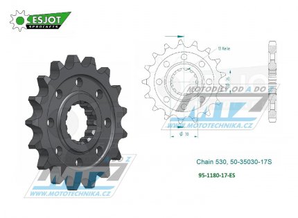 Koleko etzov (pastorek) 1180-17zub ESJOT 50-35030-17S - Triumph 750 + T509 + 900 + 955 + 955i + 1000 + 1050 + 1200