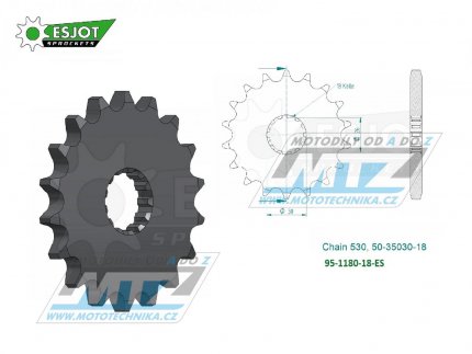 Koleko etzov (pastorek) 1180-18zub ESJOT 50-35030-18 - Triumph 750 + T509 + 900 + 955 + 955i + 1000 + 1050 + 1200