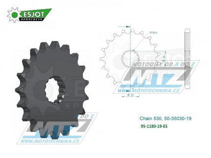 Koleko etzov (pastorek) 1180-19zub ESJOT 50-35030-19 - Triumph 750 + T509 + 900 + 955 + 955i + 1000 + 1050 + 1200