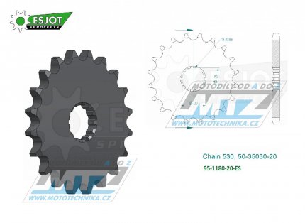 Koleko etzov (pastorek) 1180-20zub ESJOT 50-35030-20 - Triumph 750 + T509 + 900 + 955 + 955i + 1000 + 1050 + 1200