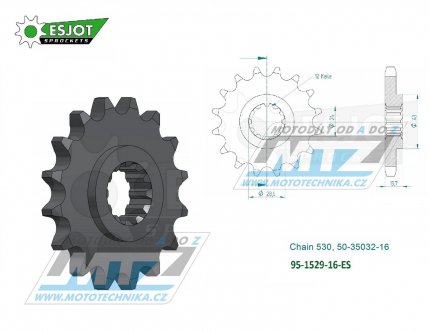 Koleko etzov (pastorek) 1529-16zub ESJOT 50-35032-16 - Kawasaki GPZ1100 + ZR1100 + ZX1100 + ZRX1200