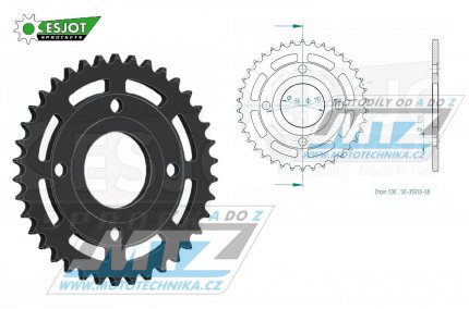 Rozeta ocelov (pevodnk) 0849-38zub ESJOT 50-35033-38 - Yamaha RD250 DXD / 77-78 + RD400 DX / 76-77 + RD400 (USA) / 76-78 + XS360 (USA) / 76-77