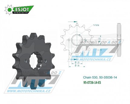 Koleko etzov (pastorek) 0726-14zub ESJOT 50-35036-14 - Cagiva 750 Elefant Trail + Lucky Explorer / 87-89