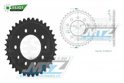 Rozeta ocelov (pevodnk) 2010-36zub ESJOT 50-35036-36 - Triumph 750 Thunderbird + 750 Daytona + 750 Trident + 900 Adventurer + 900 Daytona + 900 Sprint + 900 Thunderbird + 900 Trident + 900 Tiger + 1000 Daytona + 1200 Trophy