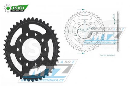 Rozeta ocelov (pevodnk) 1334-43zub ESJOT 50-35036-43 - Honda CB450 DXK + CB450 Night Hawk + CB750F + CB900F + CB1100F + CBR400R + CBR600F + CBR1000F Hurricane + CBX1000 ProLink + VF500F + VF750F + VF1000F + VFR750F