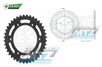 Rozeta ocelov (pevodnk) 0499-40zub ESJOT 50-35040-40 - Kawasaki VN800 + VN800 Vulcan + VN800 Classic + ZZR600 + ZXR750 + ZZR500 + Suzuki TL1000S + TL1000R + GSXR1300R Hayabusa + GSXR1300RZ Hayabusa + GSXR750W SRAD