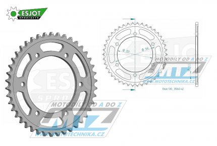 Rozeta ocelov (pevodnk) 0499-42zub ESJOT 50-35040-42 - Kawasaki VN800 + VN800 Vulcan + VN800 Classic + ZZR600 + ZXR750 + ZZR500 + Suzuki TL1000S + TL1000R + GSXR1300R Hayabusa + GSXR1300RZ Hayabusa + GSXR750W SRAD