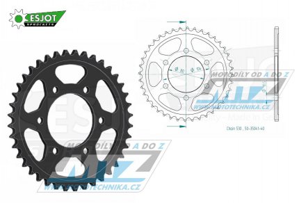 Rozeta ocelov (pevodnk) 0488-40zub ESJOT 50-35041-40 - Kawasaki GPZ550 Unitrack + GPZ400 + KZ550 + KZ650 + KZ750 + KZ1000 + Z550 + Z650 + Z750 + ZR550 + ZR400 + Z650SR + ZXR750 + ZX9R Ninja + ZRX1200 + ZX12R Ninja + ZZR1200 Ninja