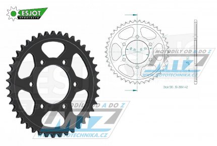 Rozeta ocelov (pevodnk) 0488-42zub ESJOT 50-35041-42 - Kawasaki GPZ550 Unitrack + GPZ400 + KZ550 + KZ650 + KZ750 + KZ1000 + Z550 + Z650 + Z750 + ZR550 + ZR400 + Z650SR + ZXR750 + ZX9R Ninja + ZRX1200 + ZX12R Ninja + ZZR1200 Ninja