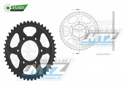 Rozeta ocelov (pevodnk) 0488-44zub ESJOT 50-35041-44 - Kawasaki GPZ550 Unitrack + GPZ400 + KZ550 + KZ650 + KZ750 + KZ1000 + Z550 + Z650 + Z750 + ZR550 + ZR400 + Z650SR + ZXR750 + ZX9R Ninja + ZRX1200 + ZX12R Ninja + ZZR1200 Ninja