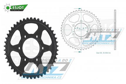 Rozeta ocelov (pevodnk) 0488-46zub ESJOT 50-35041-46 - Kawasaki GPZ550 Unitrack + GPZ400 + KZ550 + KZ650 + KZ750 + KZ1000 + Z550 + Z650 + Z750 + ZR550 + ZR400 + Z650SR + ZXR750 + ZX9R Ninja + ZRX1200 + ZX12R Ninja + ZZR1200 Ninja