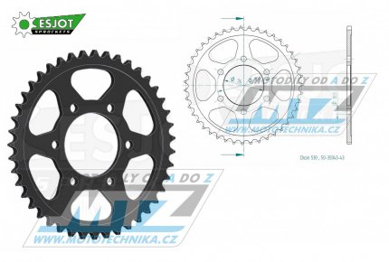 Rozeta ocelov (pevodnk) 0816-43zub ESJOT 50-35043-43 - Suzuki GS550 + GR650 + GS650 + GT750 + GSF1200 Bandit + GSX400 + GSX550 + GSX750 + GSX1100 + GSXR750 + GSXR1100 + RF900R