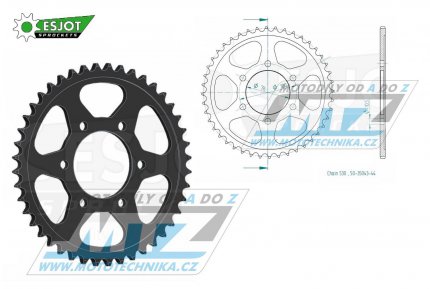 Rozeta ocelov (pevodnk) 0816-44zub ESJOT 50-35043-44 - Suzuki GS550 + GR650 + GS650 + GT750 + GSF1200 Bandit + GSX400 + GSX550 + GSX750 + GSX1100 + GSXR750 + GSXR1100 + RF900R