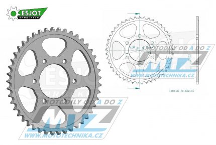 Rozeta ocelov (pevodnk) 0816-45zub ESJOT 50-35043-45 - Suzuki GS550 + GR650 + GS650 + GT750 + GSF1200 Bandit + GSX400 + GSX550 + GSX750 + GSX1100 + GSXR750 + GSXR1100 + RF900R