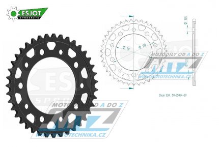 Rozeta ocelov (pevodnk) 1871-39zub ESJOT 50-35044-39 - Yamaha YZFR6 / 99-02 + YZF-R6