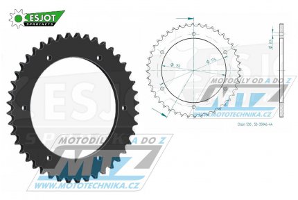 Rozeta ocelov (pevodnk) 2011-44zub ESJOT 50-35046-44 - Triumph 955i Daytona + 955 Speed Triple + 955 Sprint ST + 1050 Sprint GT + 1050 Sprint ST + 1050 Speed Triple + 1050 Speed 94R + 1050 Tiger Sport + T595 Daytona