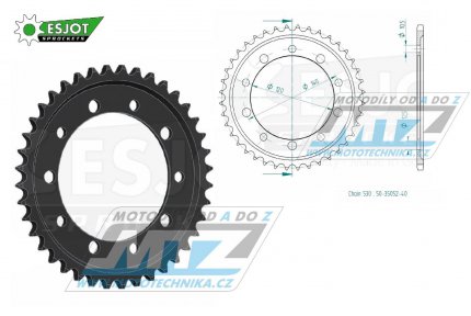 Rozeta ocelov (pevodnk) 1800-40zub ESJOT 50-35052-40 - Suzuki GSF1200 Bandit + GSF1250 Bandit + GSXR1000+GSXR1300R Hayabusa + GSX1250F+GSX1300 B-King + SV1000 + Triumph 955 Sprint RS + 955 Tiger + 955i Daytona + 1050 Tiger