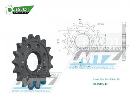 Koleko etzov (pastorek) 35055-17zub ESJOT 50-35055-17S - Royal Enfield Classic500 / 17-19 + Continental535 / 14-19