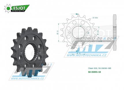 Koleko etzov (pastorek) 35055-18zub ESJOT 50-35055-18S - Royal Enfield Classic500 / 17-19 + Continental535 / 14-19