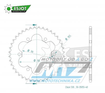 Rozeta ocelov (pevodnk) 35055-40zub ESJOT 50-35055-40 - Bombardier 650 Desert Storm+DS650X / 04-06 + DS650 Baja / 04