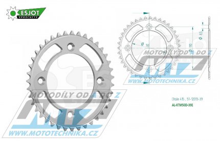 Rozeta etzov (pevodnk) Dural KTM50D-39zub ESJOT 51-12013-39 - KTM 50SX / 14-25 + SX-E5 + Husqvarna TC50 / 17-25 + Gas-Gas MC50