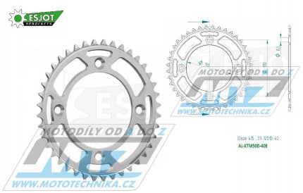 Rozeta etzov (pevodnk) Dural KTM50D-40zub ESJOT 51-12013-40 - KTM 50SX / 14-25 + SX-E5 + Husqvarna TC50 / 17-25 + Gas-Gas MC50