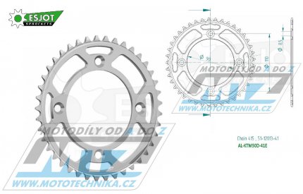 Rozeta etzov (pevodnk) Dural KTM50D-41zub ESJOT 51-12013-41 - KTM 50SX / 14-25 + SX-E5 + Husqvarna TC50 / 17-25 + Gas-Gas MC50