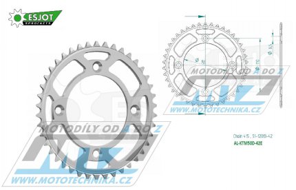 Rozeta etzov (pevodnk) Dural KTM50D-42zub ESJOT 51-12013-42 - KTM 50SX / 14-25 + SX-E5 + Husqvarna TC50 / 17-25 + Gas-Gas MC50