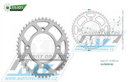 Rozeta etzov (pevodnk) Dural KTM50D-46zub ESJOT 51-12013-46 - KTM 50SX / 14-25 + SX-E5 + Husqvarna TC50 / 17-25 + Gas-Gas MC50