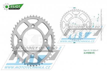 Rozeta etzov (pevodnk) Dural KTM50D-47zub ESJOT 51-12013-47 - KTM 50SX / 14-25 + SX-E5 + Husqvarna TC50 / 17-25 + Gas-Gas MC50