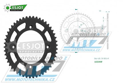 Rozeta etzov (pevodnk) Dural 0215-49zub ESJOT 51-13012-49BP - barva ern elox - Honda CR80R / 85-02 + CR80R2 Expert / 96-02 + CR85R Expert / 03-07 + CR85R / 03-07 + CRF150R / 07-21