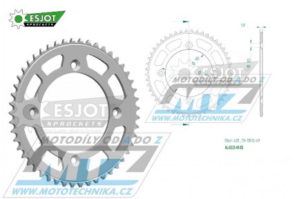 Rozeta etzov (pevodnk) Dural 0215-49zub ESJOT 51-13012-49 - barva stbrn - Honda CR80R / 85-02 + CR80R2 Expert / 96-02 + CR85R Expert / 03-07 + CR85R / 03-07 + CRF150R / 07-21