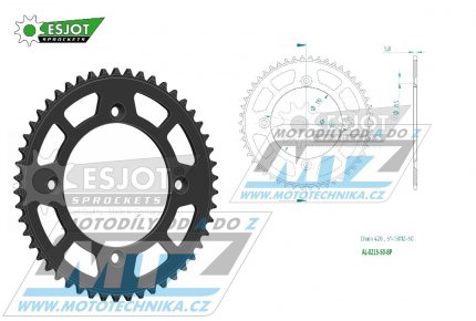 Rozeta etzov (pevodnk) Dural 0215-50zub ESJOT 51-13012-50BP - barva ern elox - Honda CR80R / 85-02 + CR80R2 Expert / 96-02 + CR85R Expert / 03-07 + CR85R / 03-07 + CRF150R / 07-21