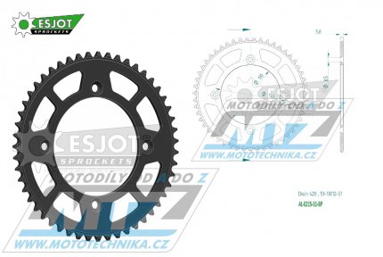 Rozeta etzov (pevodnk) Dural 0215-51zub ESJOT 51-13012-51BP - barva ern elox - Honda CR80R / 85-02 + CR80R2 Expert / 96-02 + CR85R Expert / 03-07 + CR85R / 03-07 + CRF150R / 07-21