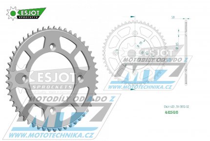 Rozeta etzov (pevodnk) Dural 0215-52zub ESJOT 51-13012-52 - barva stbrn - Honda CR80R / 85-02 + CR80R2 Expert / 96-02 + CR85R Expert / 03-07 + CR85R / 03-07 + CRF150R / 07-21