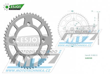 Rozeta etzov (pevodnk) Dural 0215-53zub ESJOT 51-13012-53 - barva stbrn - Honda CR80R / 85-02 + CR80R2 Expert / 96-02 + CR85R Expert / 03-07 + CR85R / 03-07 + CRF150R / 07-21