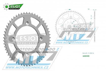 Rozeta etzov (pevodnk) Dural 0215-54zub ESJOT 51-13012-54 - barva stbrn - Honda CR80R / 85-02 + CR80R2 Expert / 96-02 + CR85R Expert / 03-07 + CR85R / 03-07 + CRF150R / 07-21