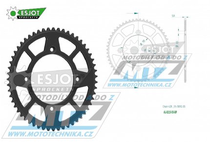 Rozeta etzov (pevodnk) Dural 0215-55zub ESJOT 51-13012-55BP - barva ern elox - Honda CR80R / 85-02 + CR80R2 Expert / 96-02 + CR85R Expert / 03-07 + CR85R / 03-07 + CRF150R / 07-21